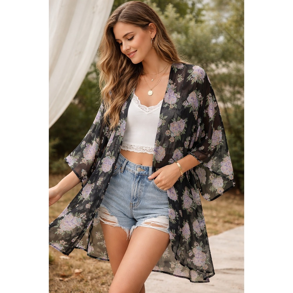 Mudd Floral‎ Kimono Cardigan Women XL Sheer Boho Festival Cottagecore Y2K
